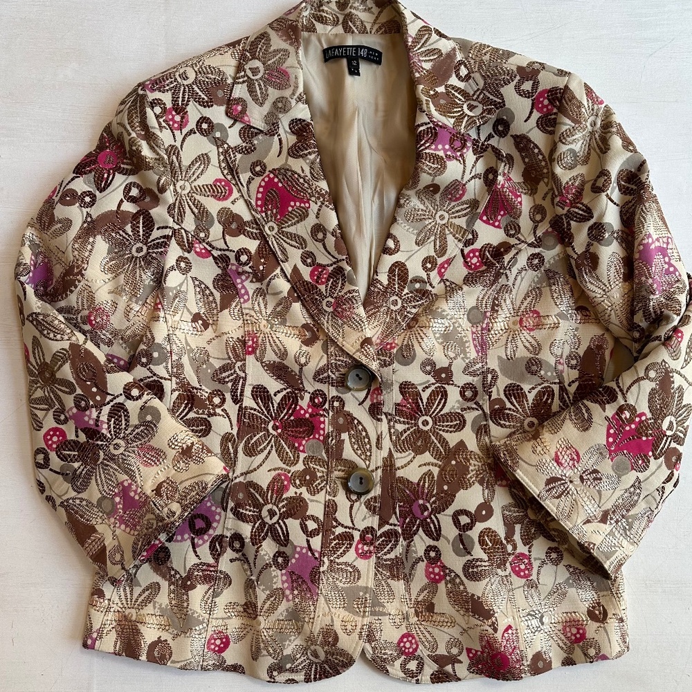 Lafayette 148 Tan Pink Floral Blazer